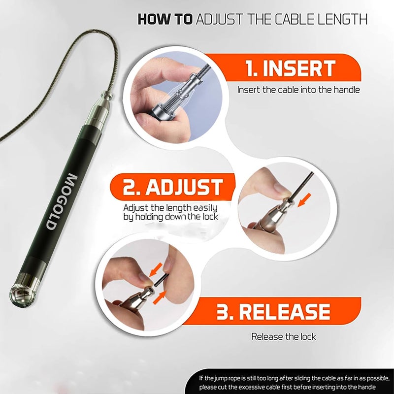 MOGOLD 2-in-1 Speed Rope: 2mm for Boxing/MMA & 3mm for CrossFit - Tool-Free Adjustable Cable System with Dual Bearings - Sweatproof Hybrid Grip for High-Intensity Training - Image 4
